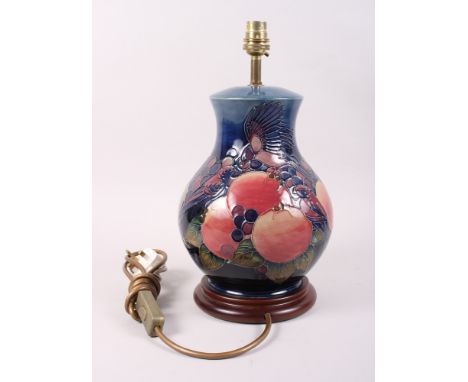 A Moorcroft "Finches" pattern lamp base, designed by Sally Tuffin, 13 12" high overall