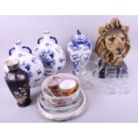 A pair of English moon vases with Aesthetic decoration, an engraved glass lemonade jug and various