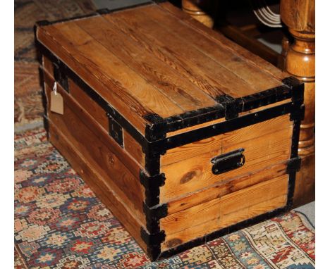 A pine trunk with metal fittings, 29 1/2" wide