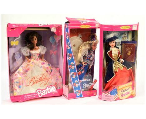Mattel Barbie x three including: (1) Norwegian Barbie, 14450, loose within box; (2) Patriot Barbie, 17312; (3) Birthday Barbi