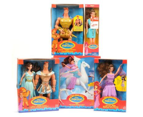 Mattel Disney Hercules doll collection including: (1) Hercules Golden Glow, 17112; (2) Megara Fashion Secrets, 17149; (3) Meg