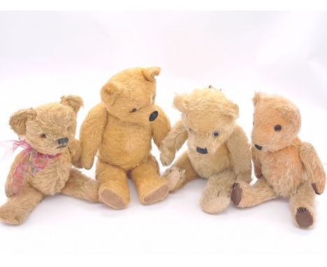 Collection of British vintage teddy bears, including Chiltern, Pedigree, golden mohair, etc, Fair to Good Plus; largest 16"/4