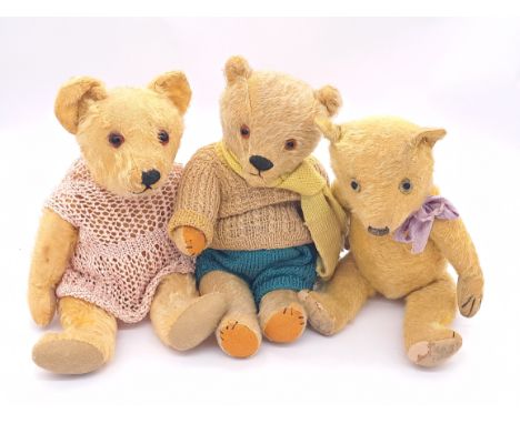 Chiltern and other vintage mohair British teddy bears x five, including Hug-me, etc, Fair to Good Plus, largest 16"/41cm and 