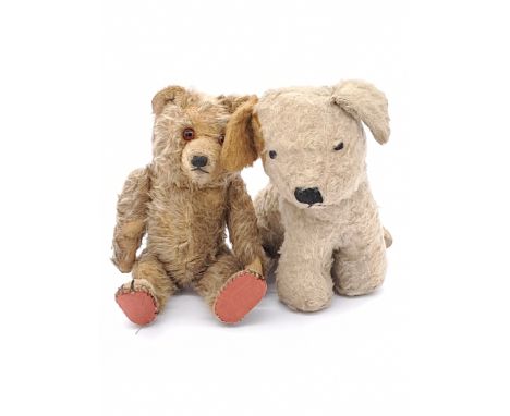 Vintage teddy bear and dog pair: (1) Chiltern (HG Stone) Ting-a-Ling A Bruin vintage teddy bear, British 1950s, golden mohair