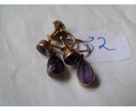 Vintage pair of gold mounted amethyst ear drops   