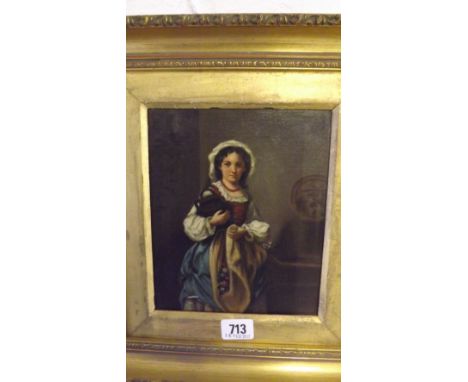 Victorian school ¾ length portrait of girl 7 ½” x 6 ½”   