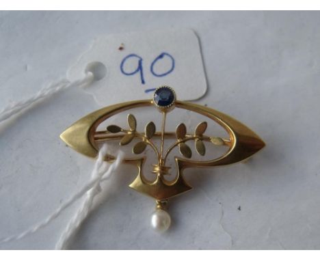 Antique Art Nouveau 15ct sapphire and pearl brooch   