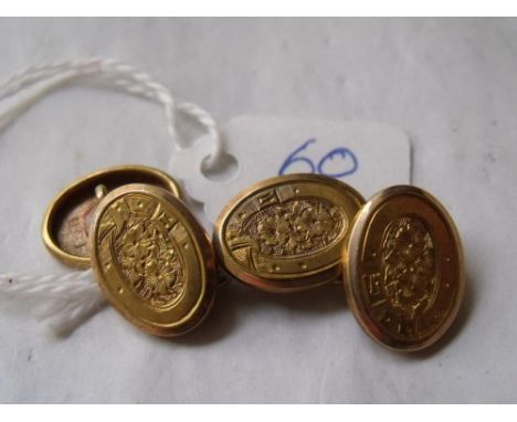 Pair vintage 15ct flower engraved cufflinks 5g    