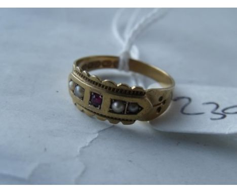 Victorian 15ct garnet & pearl ring 'K'     