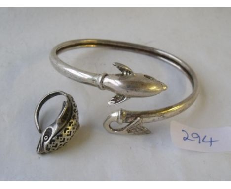 Silver dolphin bangle & dolphin ring     