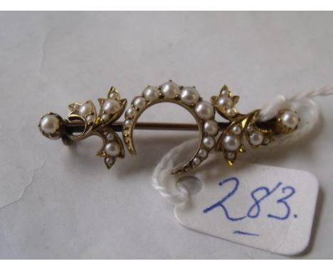 Antique crescent & flower pearl brooch 6g    