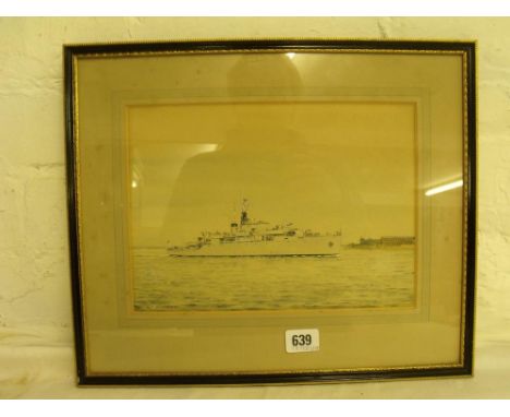 COMMANDER E. TUFNELL – Portrait of the cruiser H.M.S. ‘CYGNET’ 7½” x 10½”     
