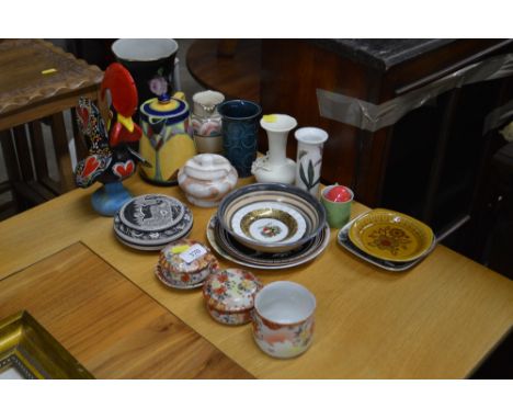 A Staffordshire pottery Art Deco teapot; a Portmeirion vase and various other small china items; a hard stone pot and cover e