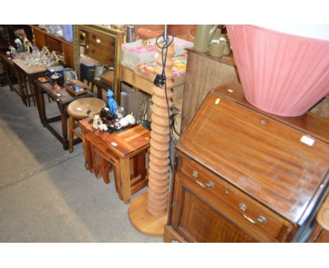 A barley twist wooden standard lamp and shade 