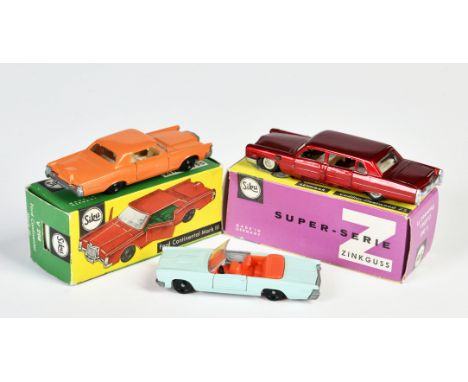 Siku, Cadillac, Ford Continental, Pontiac, W.-Germany, 1 : 66, Druckguss, Okt. Z 1/2+ (1 x Preissticker), Z 1/1-