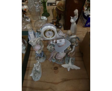 A large collection of nine Lladro figures Including geese examples, young children playing, etc. (9) 