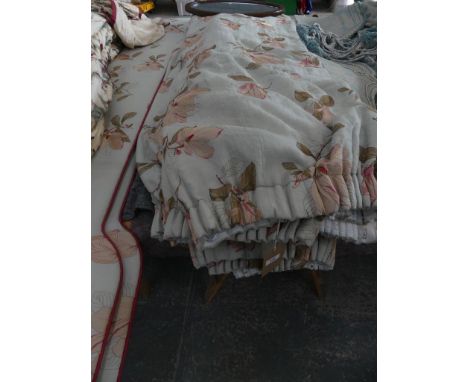 Two pairs of good quality interlined leaf pattern curtains, complete with two pelmets. 