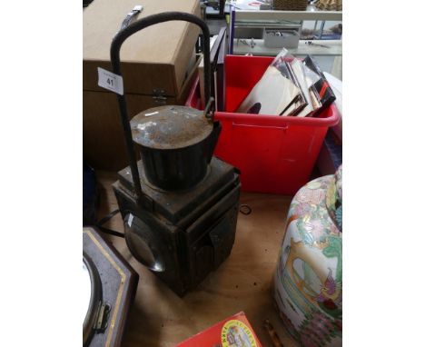 A vintage railway lamp Together with a Britains Milk marque tanker toy. (2) 