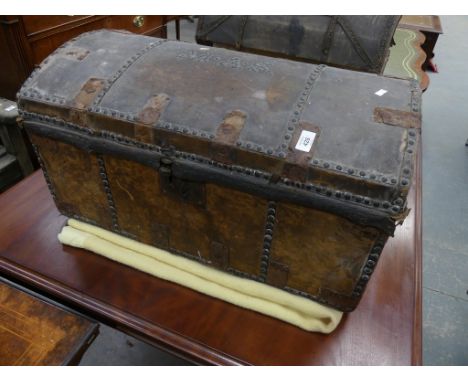 A 19th  Century studded leather domed trunk by " W Brown , Newcastle on Tyne " 