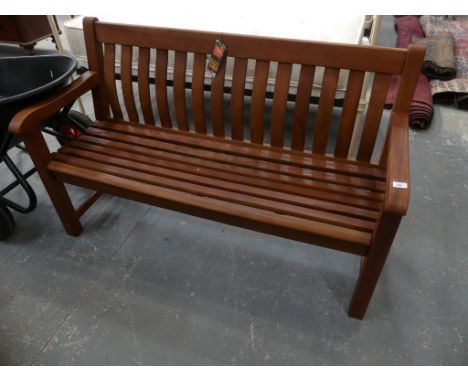 An Alexander Rose " Cornis " teak slatted garden bench. 