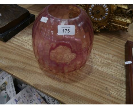 A Victorian cranberry glass oil lamp shade. 