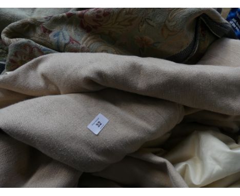 A set of curtains Of beige colour, with gathered detail to top.Condition:  Clean. 