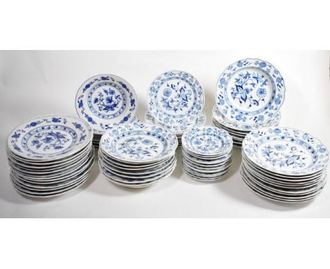 20th century Meissen dinner wares: a quantity of blue and white soup plates, side plates, bowls etc (first and second quality