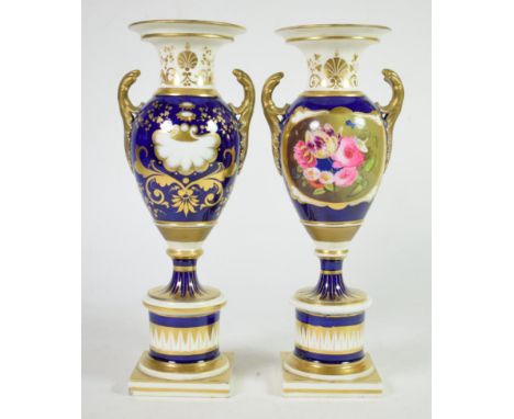 A pair of Grainger Lee &amp; Co Worcester twin-handled vases painted with floral vignettes 