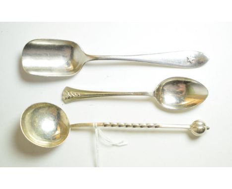 An Arts and Crafts silver spoon, A E Jones, Birmingham 1961, with twisted stem and melon finial; a Scottish provincial silver