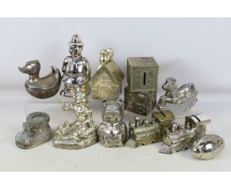 A collection of vintage money banks to include Snow White, Snoopy, rocking horse, trains, policeman and other. [W]

