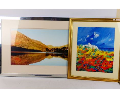 A pair of modern prints Mounted and framed under glass. Oil print measures 39cm x 49cm. Photo print measures 92cm x 41cm. App