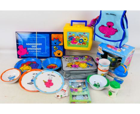 Mr Men - A collection of items including a vintage lunch box and flask, 2 modern lunch bags, a boxed set of place mats & coas