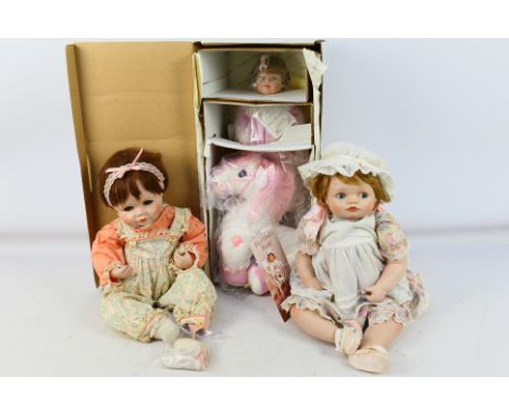 The Hamilton Collection - 3 x porcelain dolls, a boxed Nite Nite Pony doll with rocking horse appearing Mint with certificate
