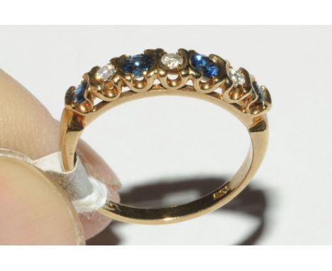 9 ct gold diamond and sapphire ring, size N, weight approx 2.2 grams 