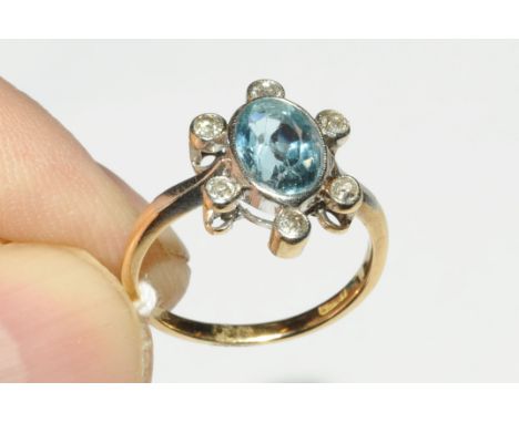 18 ct gold diamond and aquamarine ring, size O, weight approx 3.5 grams  