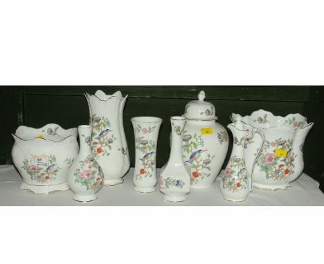 8 pieces of Aynsley Pembrook pattern jardineres, vases and ginger jar