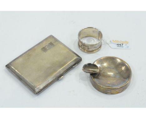 Birmingham silver cigarette case (1931), Sheffield silver ashtray and Birmingham silver napkin ring (1977)