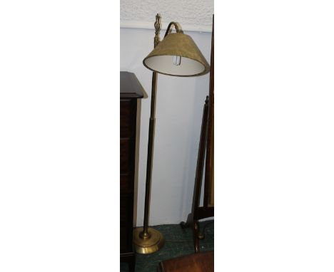Brass standard lamp with green floral shade 