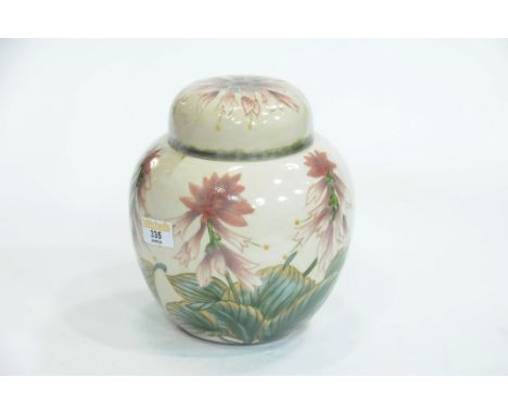 Corbridge stoneware lidded ginger jar with floral decoration, height 22 cm 
