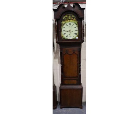 George Parker of Ulverston: an English longcase clock, painted dial with architectural scenes, 8-day movement with subsidiary