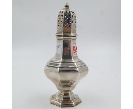 Hallmarked silver sugar sifter, Birmingham assay 1924-5, 7.5cm H, 176.8g. UK P&amp;P Group 1 (£16+VAT for the first lot and £