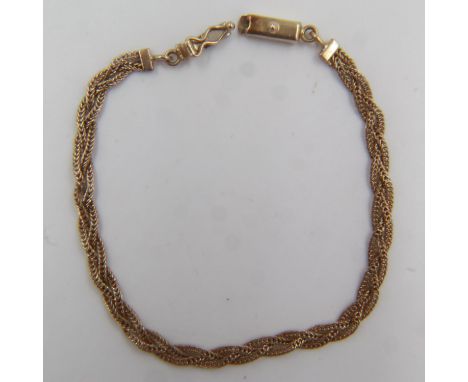 9ct gold braided-link bracelet, 3.5g. UK P&amp;P Group 0 (£6+VAT for the first lot and £1+VAT for subsequent lots)