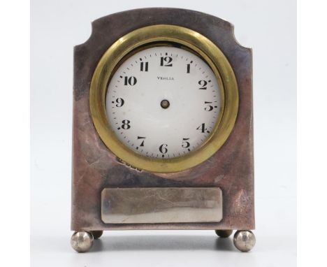 VEGLIA: an oak cased silver mounted table clock, for restoration. UK P&amp;P Group 1 (£16+VAT for the first lot and £2+VAT fo
