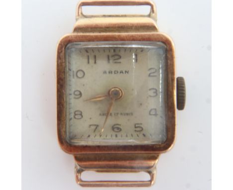 ARDAN: 18ct gold cased ladies manual wind wristwatch head, 6.8g. UK P&amp;P Group 0 (£6+VAT for the first lot and £1+VAT for 