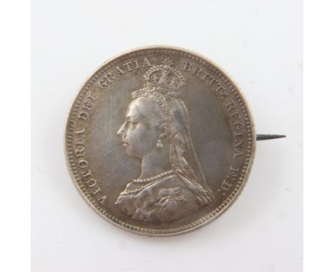 Victorian silver shilling brooch. UK P&amp;P Group 0 (£6+VAT for the first lot and £1+VAT for subsequent lots) 