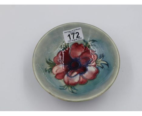 Moorcroft footed bowl in the Anemone pattern on a graduated green ground, D: 16cm. UK P&amp;P Group 2 (£20+VAT for the first 