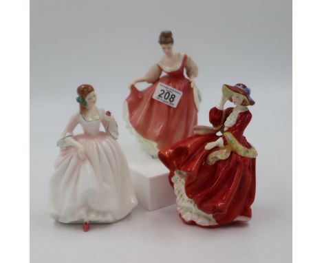Three Royal Doulton lady figures: Top O' The Hill HN1834, Fair Lady HN2835, and Tender Moment HN3303. UK P&amp;P Group 3 (£30