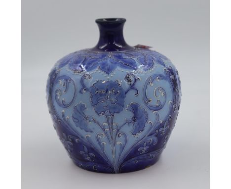 James Macintyre Gesso Faience Ware globular vase, H: 20 cm, scrape to base otherwise good, age related wear to the glaze on t
