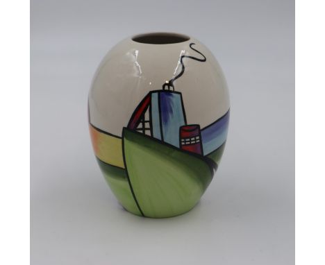 Lorna Bailey vase in the Deco House pattern, no cracks or chips, H: 15 cm. UK P&amp;P Group 2 (£20+VAT for the first lot and 