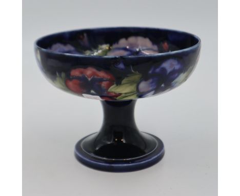 Moorcroft pedestal bowl in the Anemone pattern, on a cobalt blue ground, 14.5cm H. UK P&amp;P Group 2 (£20+VAT for the first 